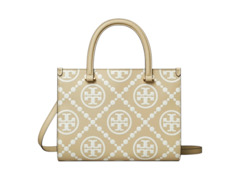 Tory Burch T Monogram Contrast Embossed Small Tote Bag Beige