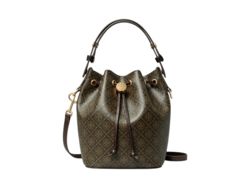 Tory Burch T Monogram Coated Canvas Mini Bucket Bag French Press