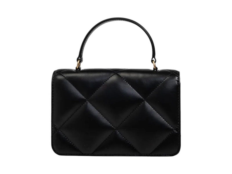 Tory Burch Kira Diamond Quilt Mini Top Handle Chain Wallet Black