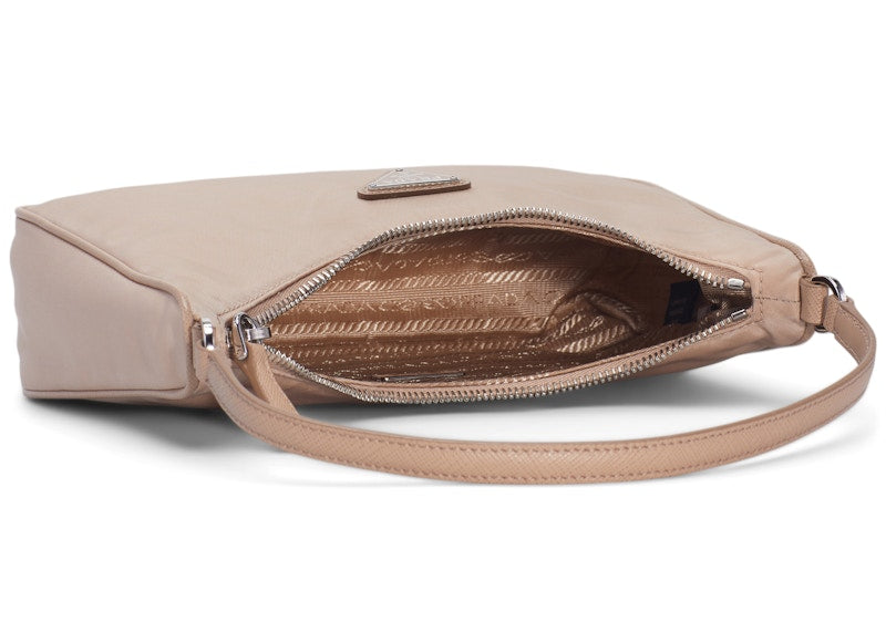 Prada Re-Edition 2005 Mini Bag Nylon Saffiano Leather Strap Cameo Beige