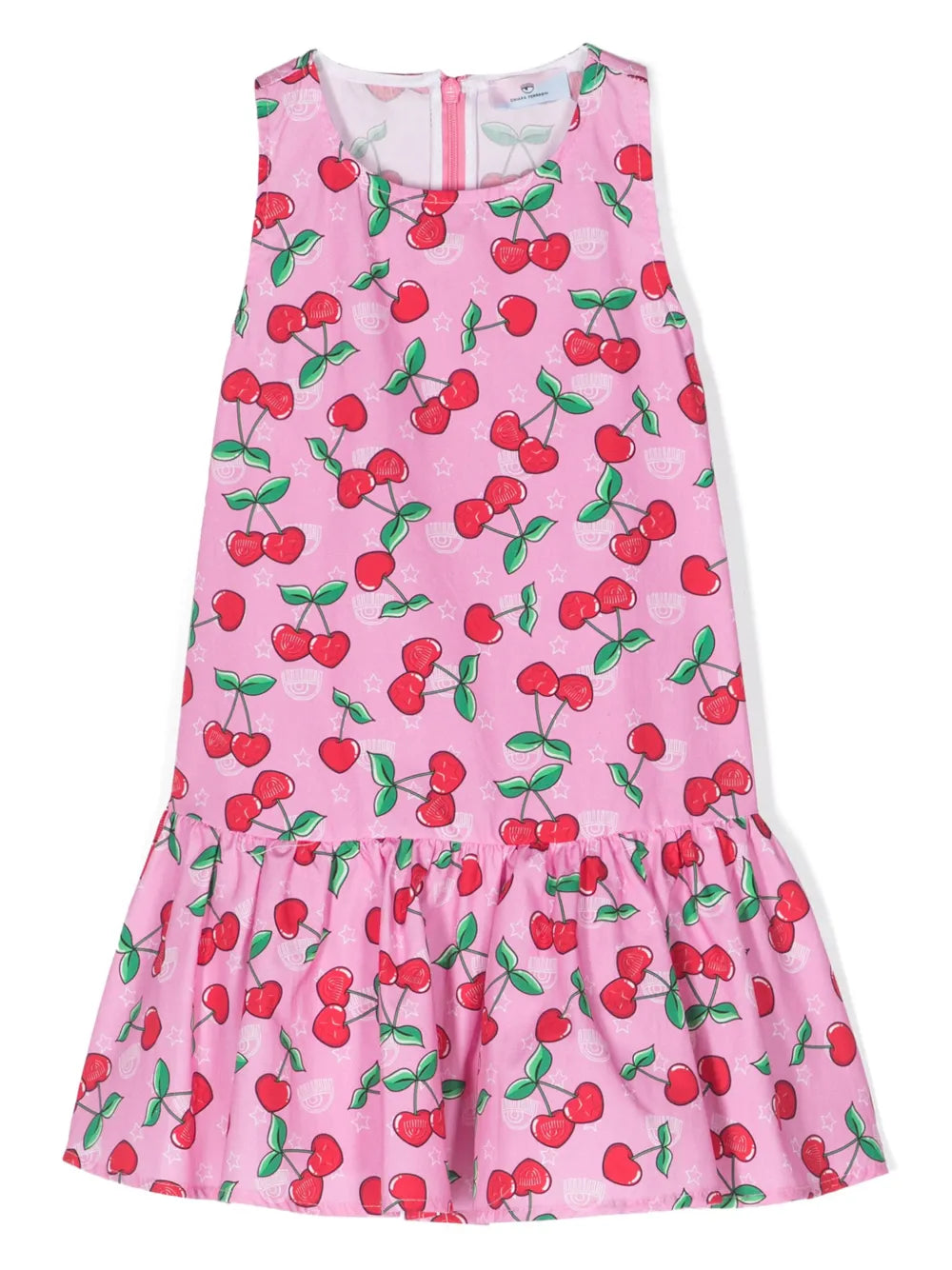 cherry-print poplin flared dress
