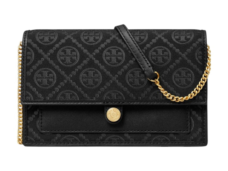 Tory Burch T Monogram Leather Chain Wallet Black