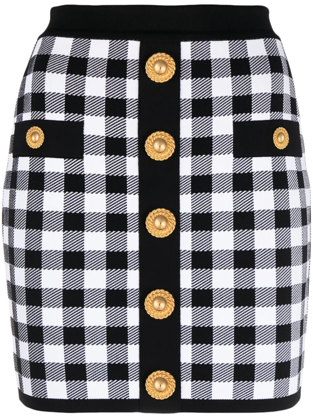 gingham fine-knit miniskirt