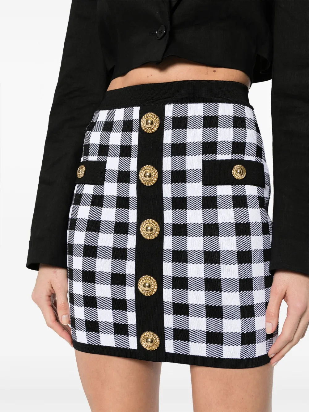 gingham fine-knit miniskirt