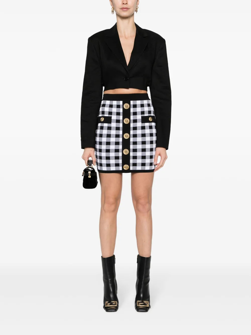 gingham fine-knit miniskirt