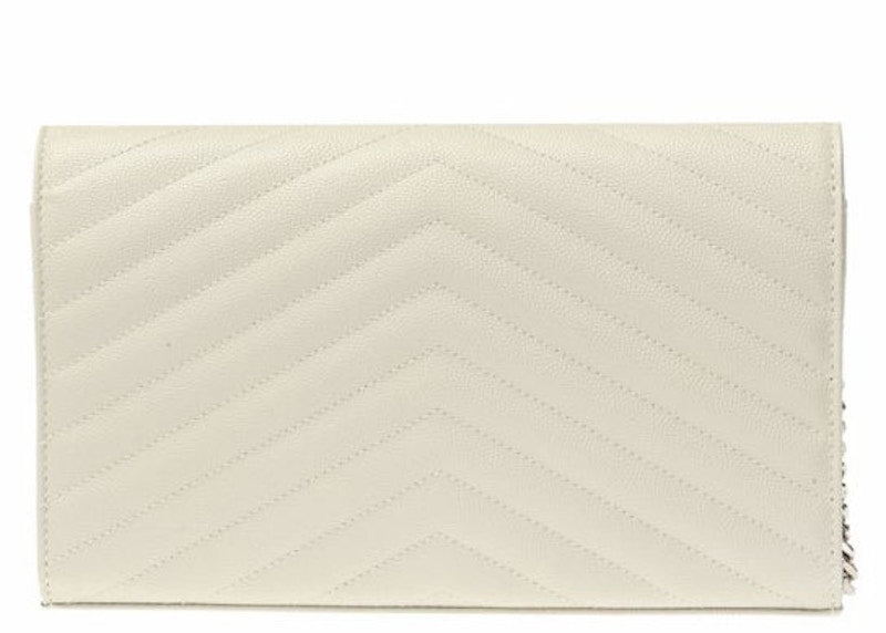 Saint Laurent Monogram Chain Wallet Matelasse Grain de Poudre Blanc Vintage