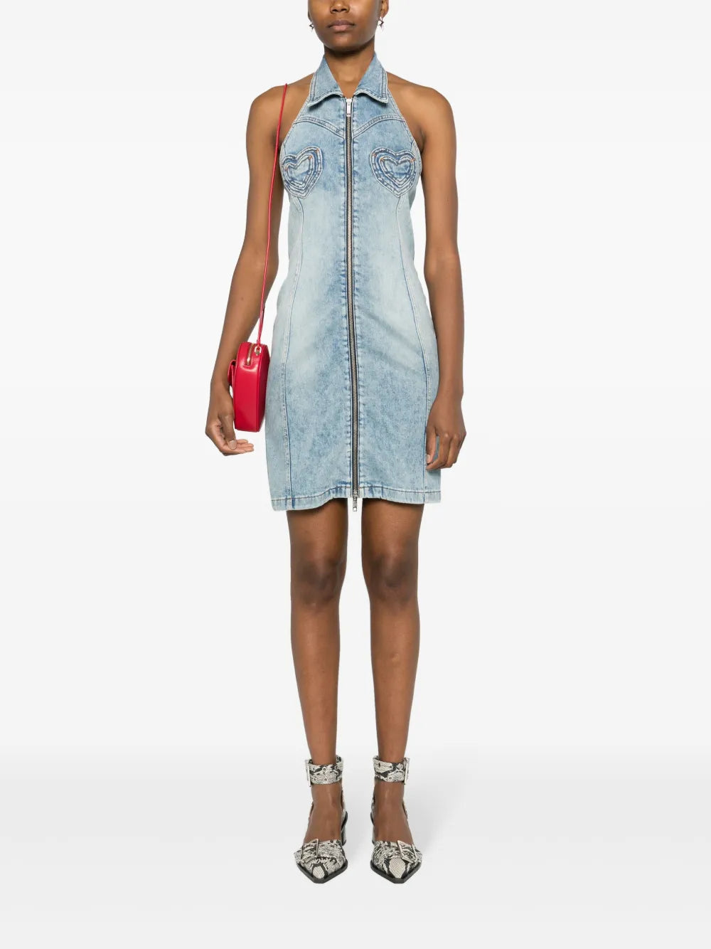 heart-panels denim minidress
