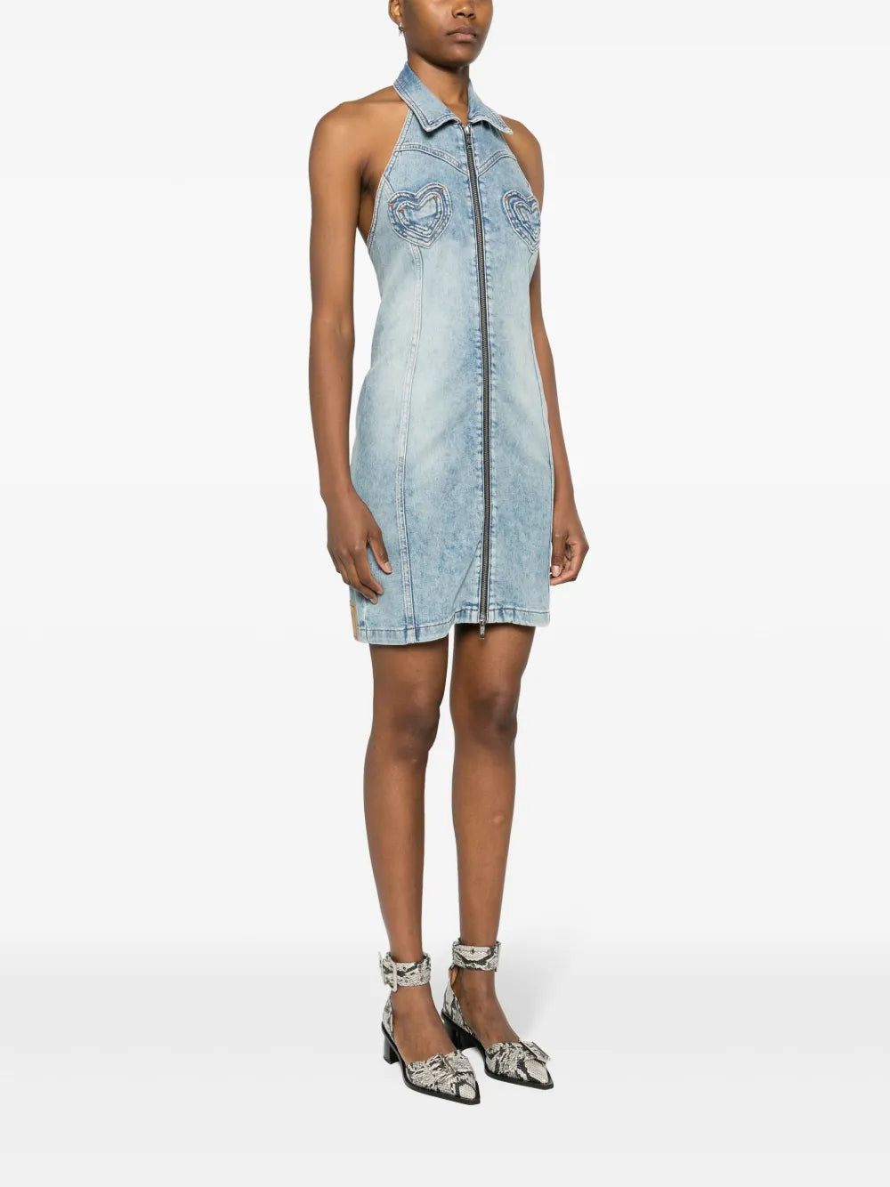 heart-panels denim minidress