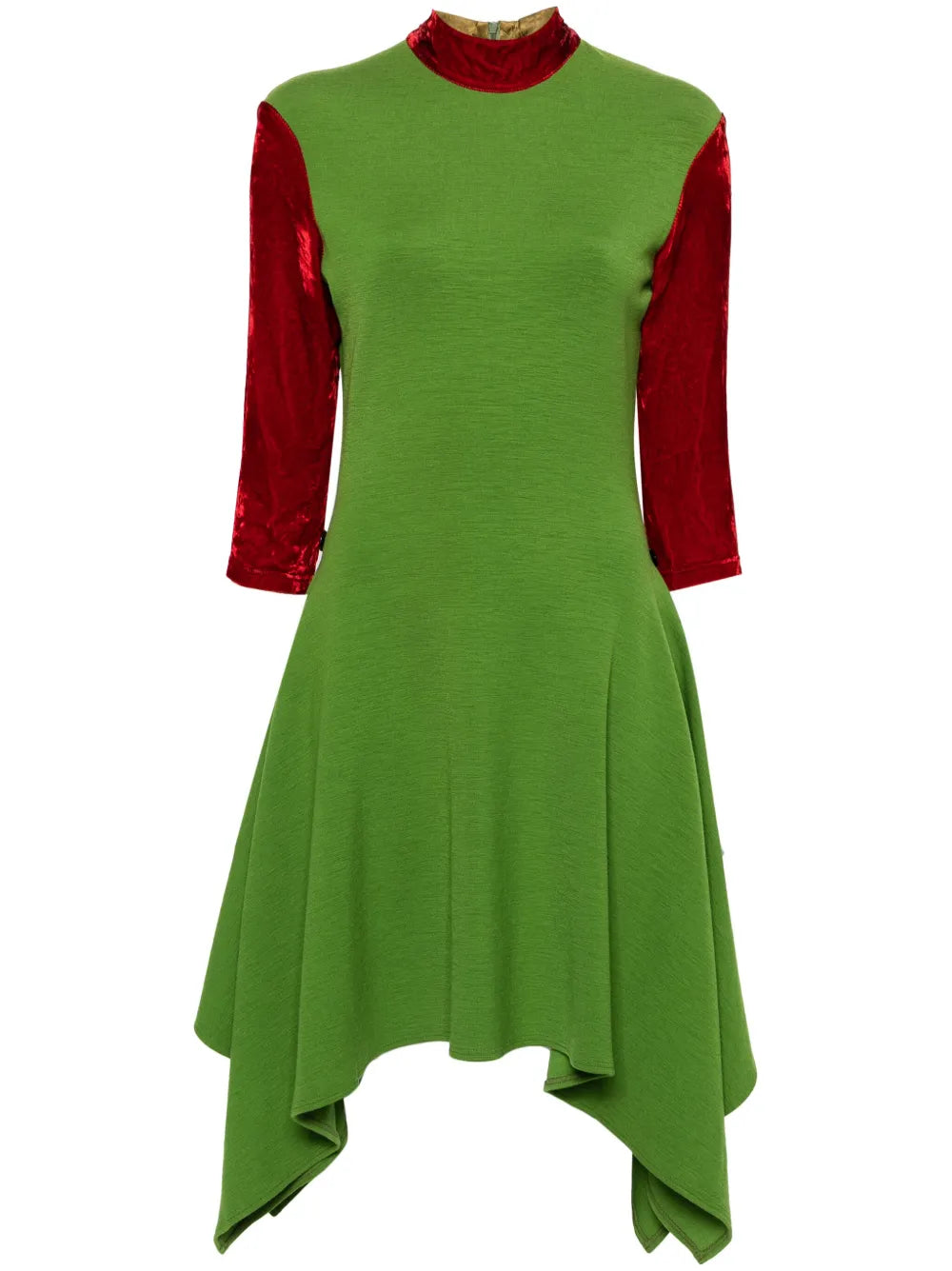 1990s velvet-sleeve asymmetric dress