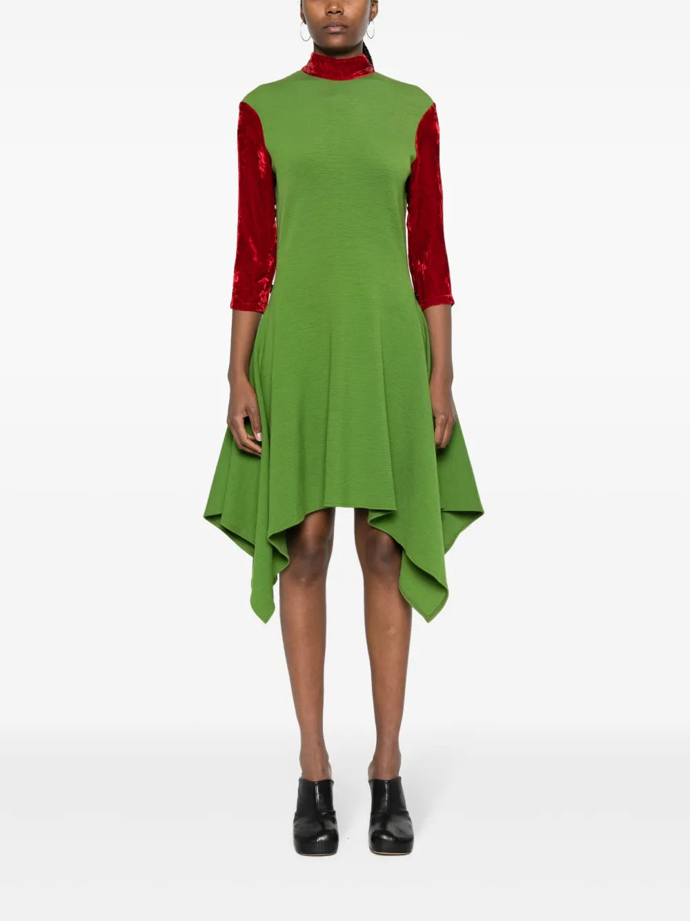 1990s velvet-sleeve asymmetric dress