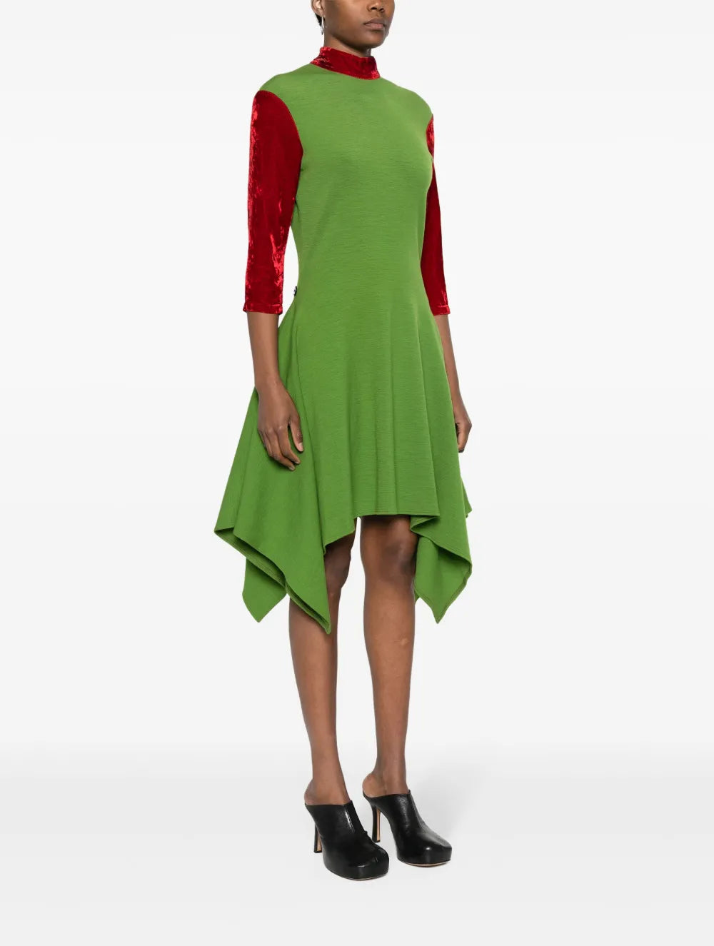 1990s velvet-sleeve asymmetric dress