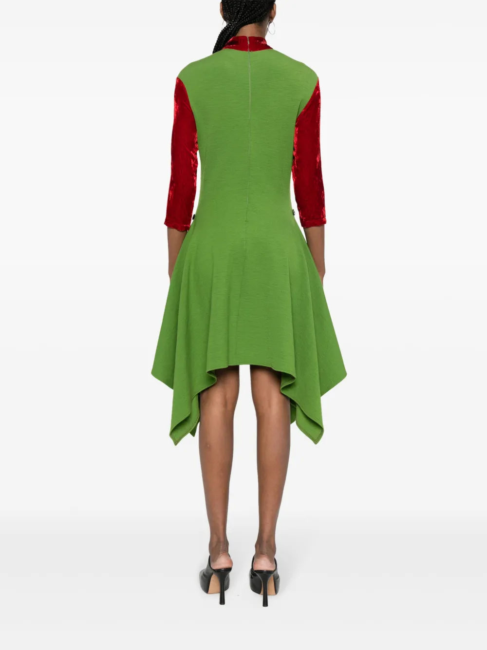 1990s velvet-sleeve asymmetric dress