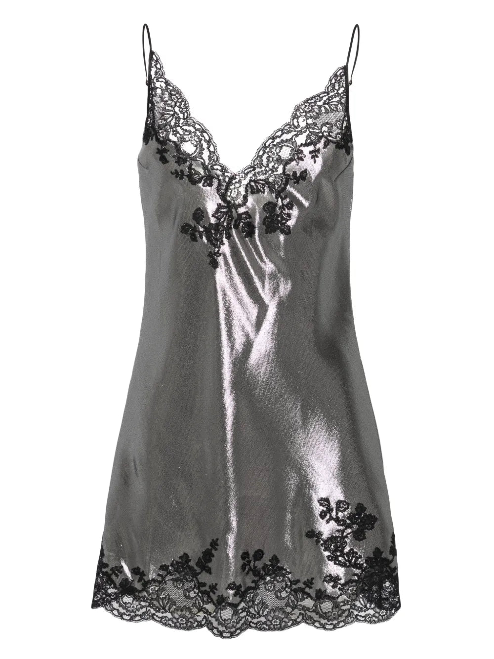 lace-trim lurex slip dress