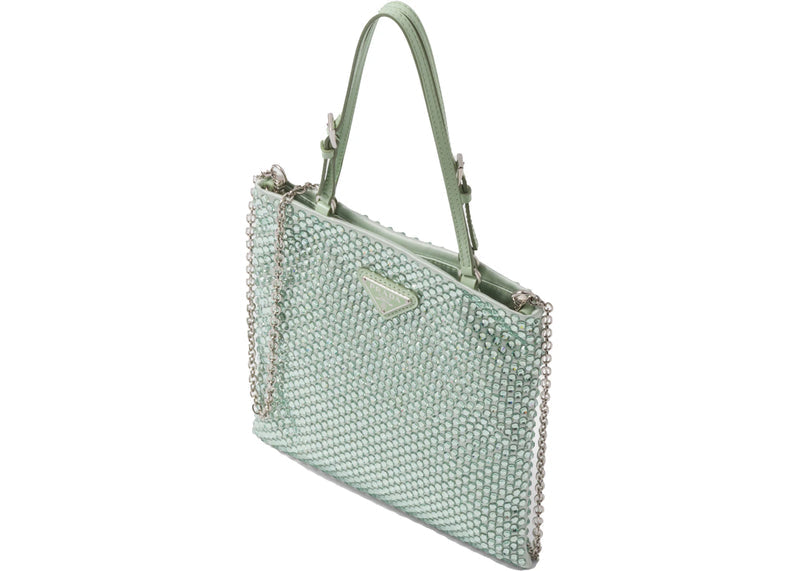 Prada Embellished Satin Handbag Aqua