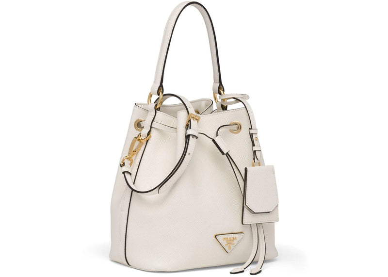 Prada Bucket Bag Saffiano Leather Gold-Tone White