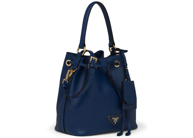 Prada Bucket Bag Saffiano Leather Gold-Tone Blue