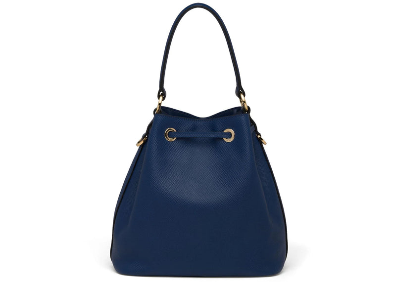 Prada Bucket Bag Saffiano Leather Gold-Tone Blue
