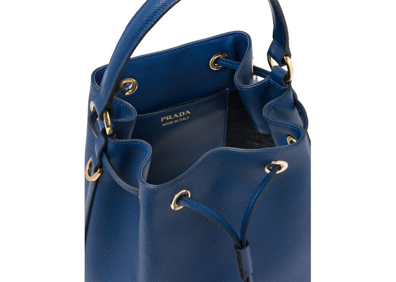 Prada Bucket Bag Saffiano Leather Gold-Tone Blue