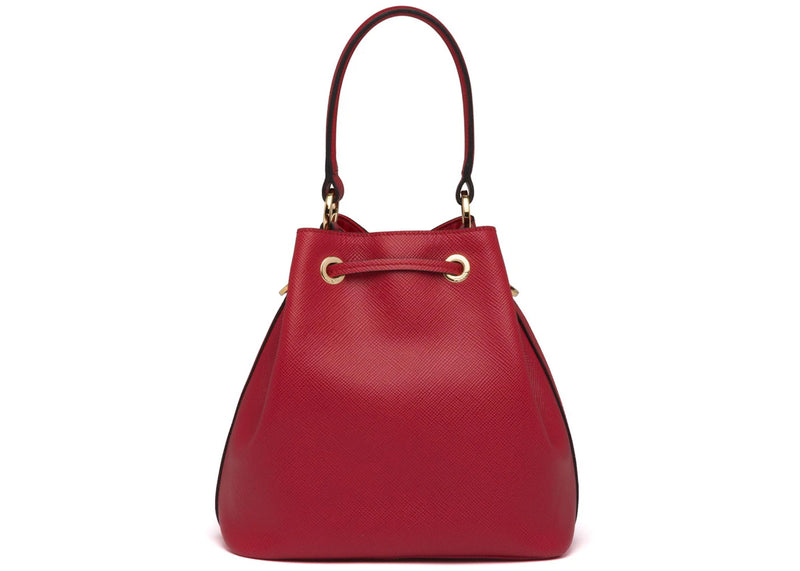 Prada Bucket Bag Saffiano Leather Gold-Tone Red