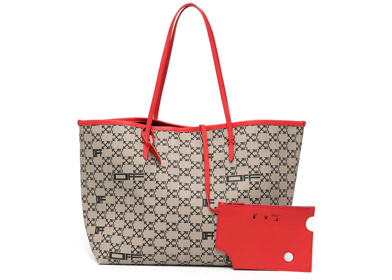 Off-White Arrows Logo Print Tote Bag Taupe/Red