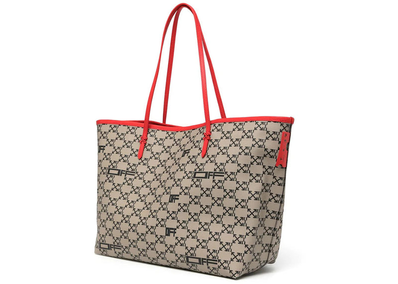 Off-White Arrows Logo Print Tote Bag Taupe/Red