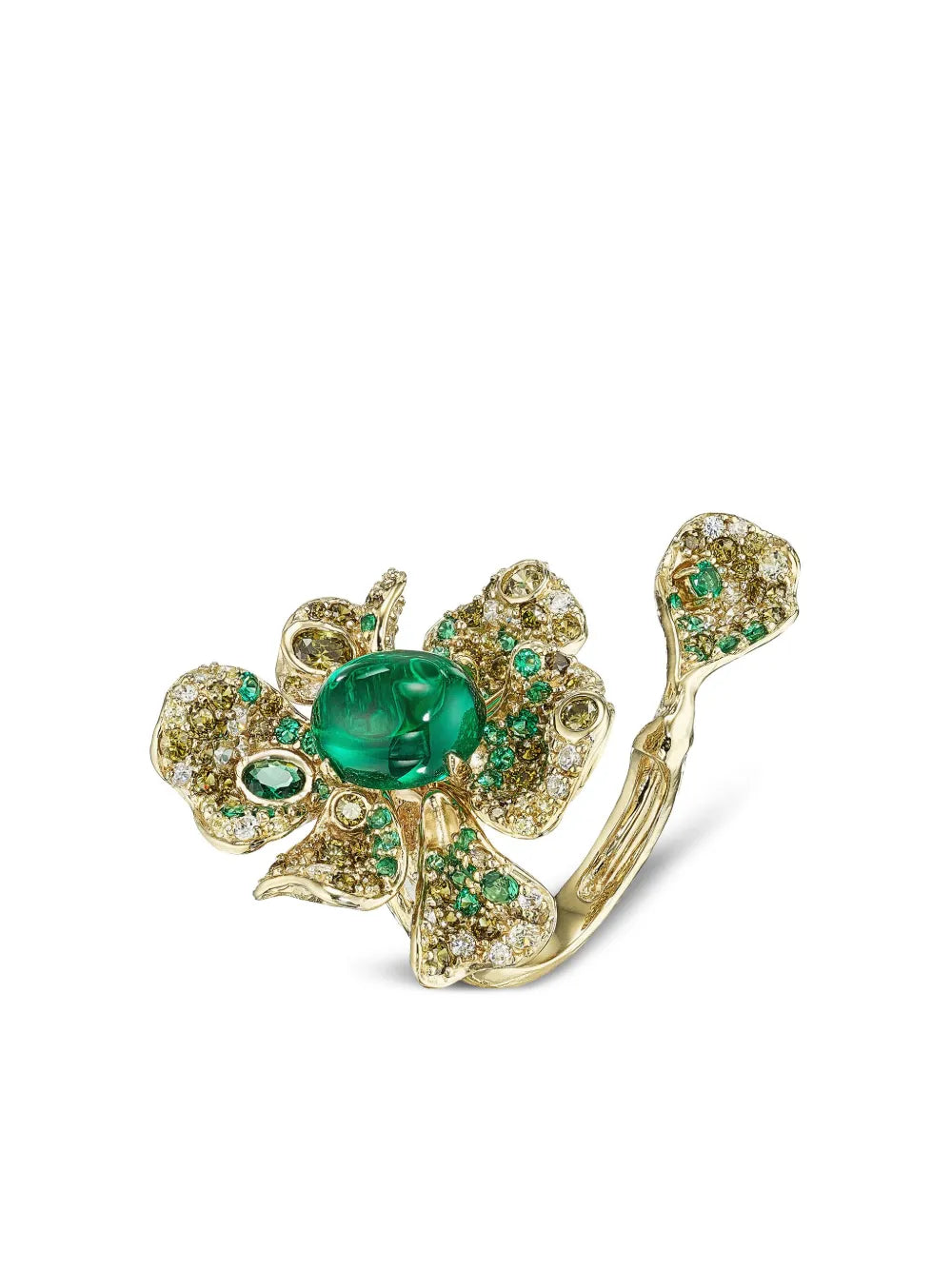 18kt yellow gold vermeil Emerald Peony emerald and diamond ring