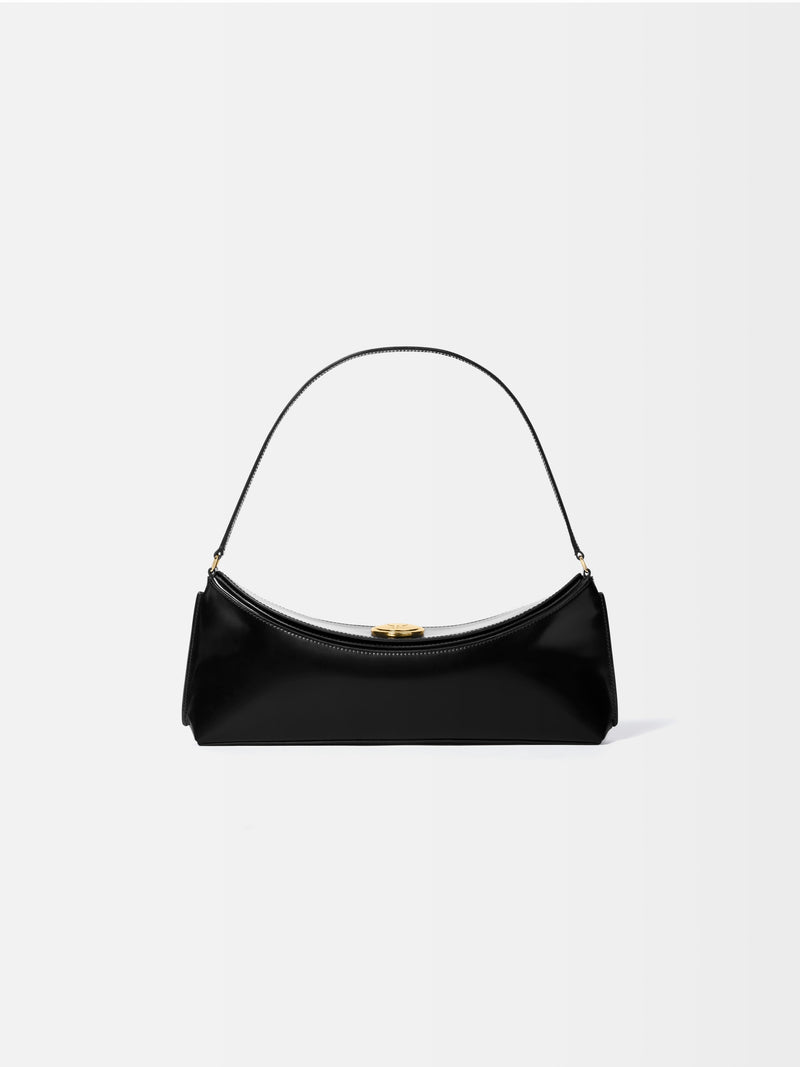 Jacquemus The Ovalo Clutch Shoulder Bag In Glazed Leather Black