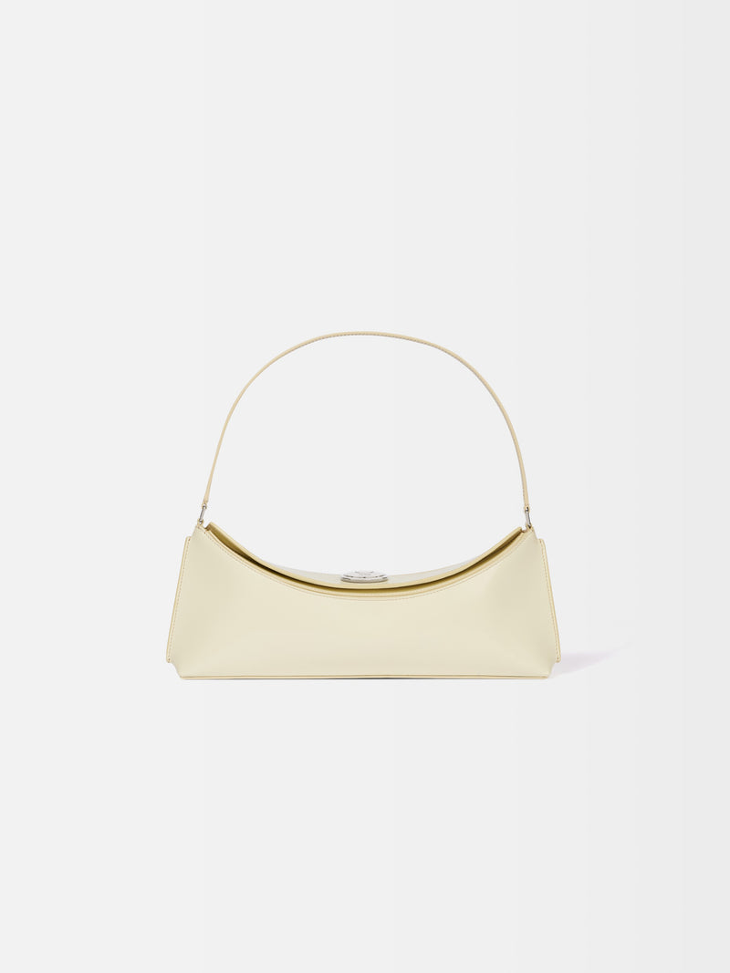 Jacquemus The Ovalo Clutch Shoulder Bag In Glazed Leather Dusty Yellow