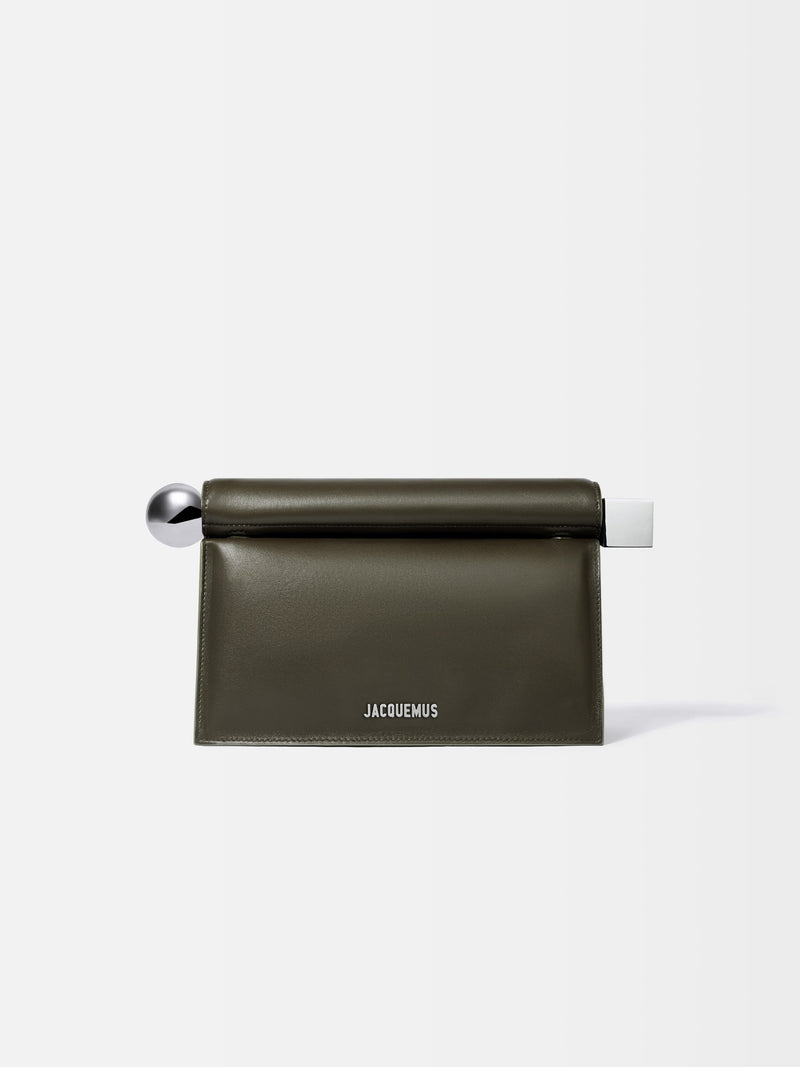 Jacquemus The Rond CarreClutch Folded Clutch In Supple Lambskin Leather Dark Khaki