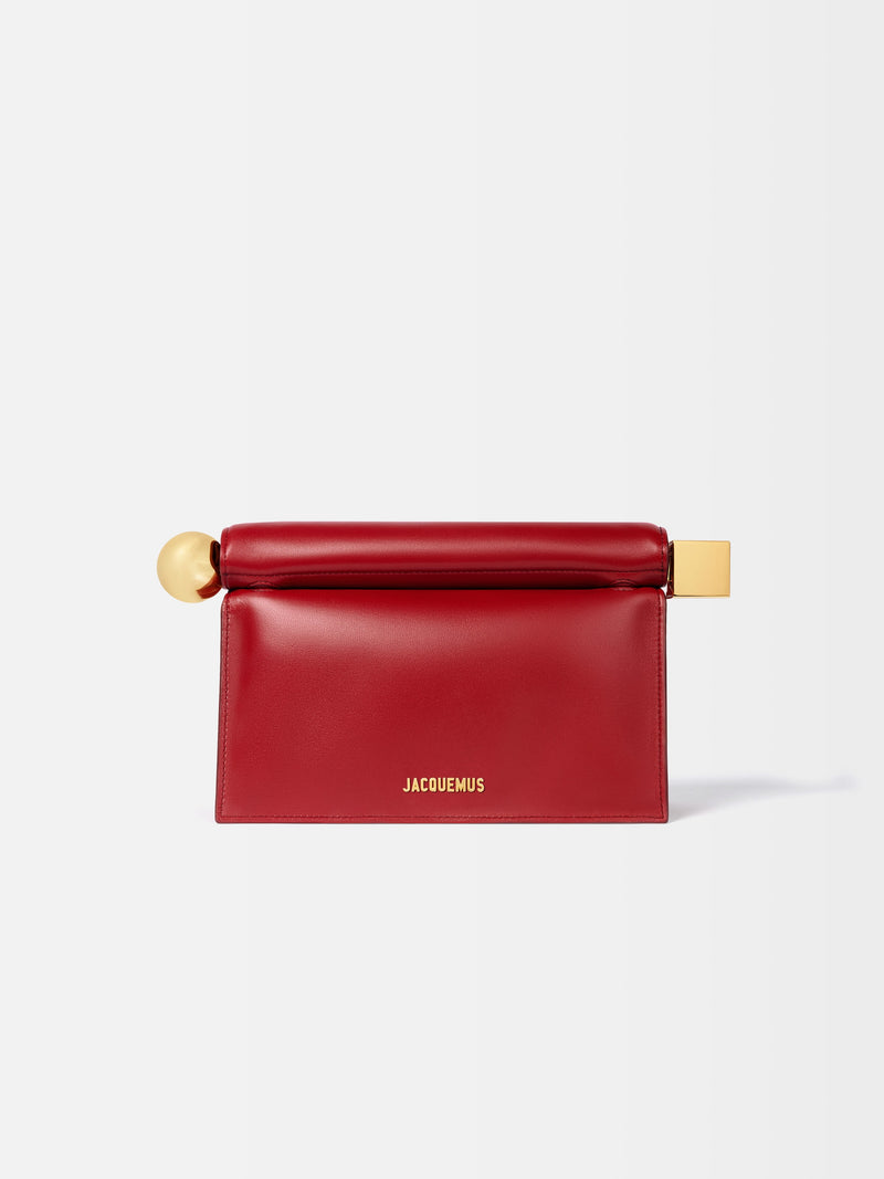Jacquemus The Rond CarreClutch Folded Clutch In Supple Lambskin Leather Dark Red
