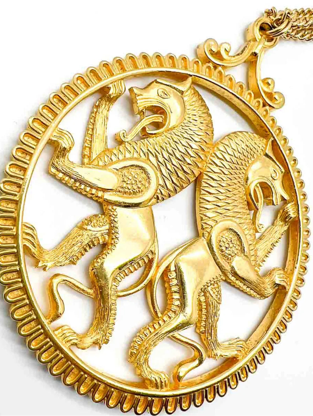 Vintage Statement Rampant Lions Medallion Necklace 1960s