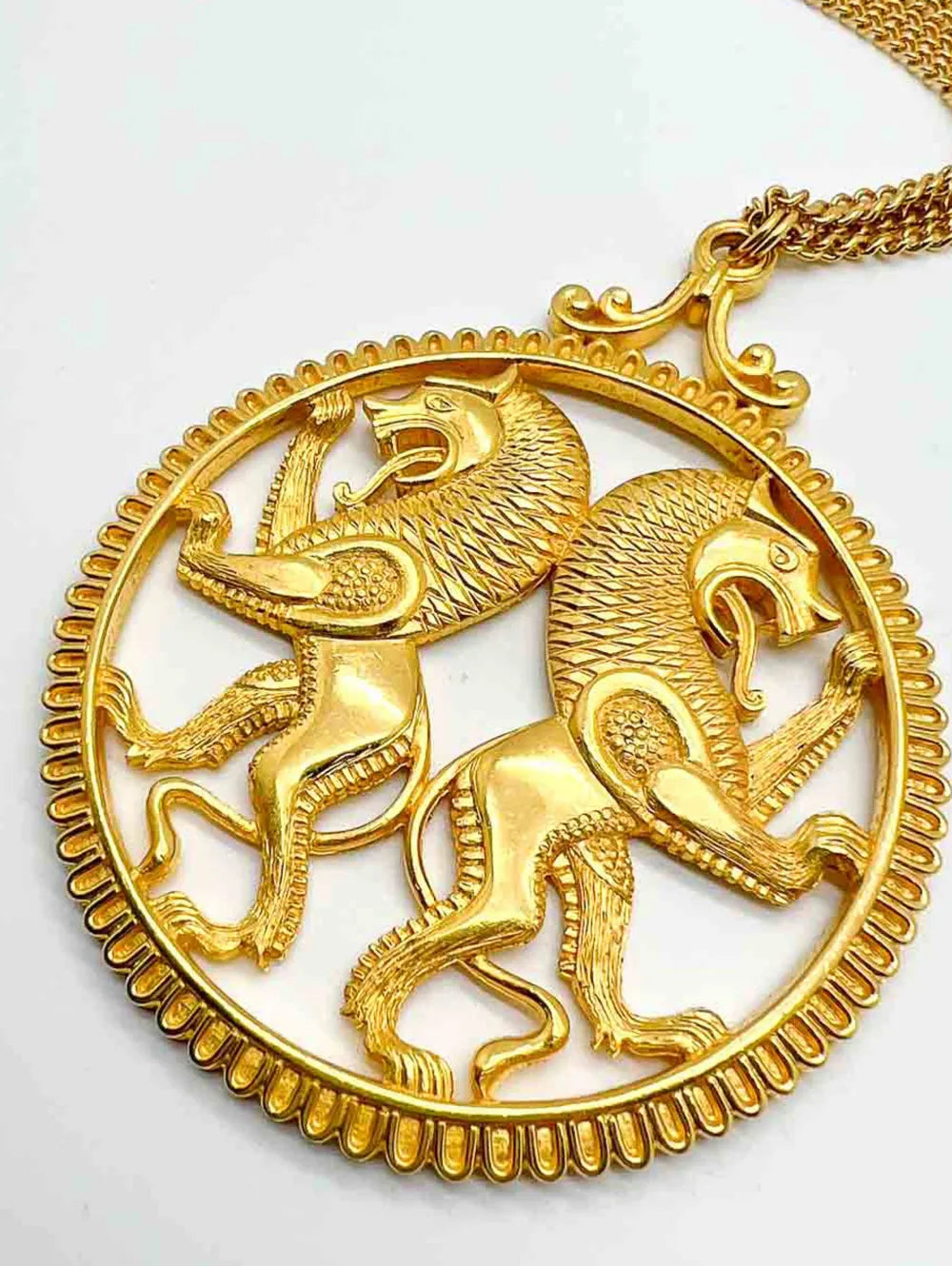 Vintage Statement Rampant Lions Medallion Necklace 1960s