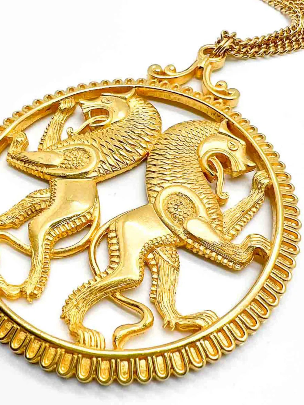 Vintage Statement Rampant Lions Medallion Necklace 1960s