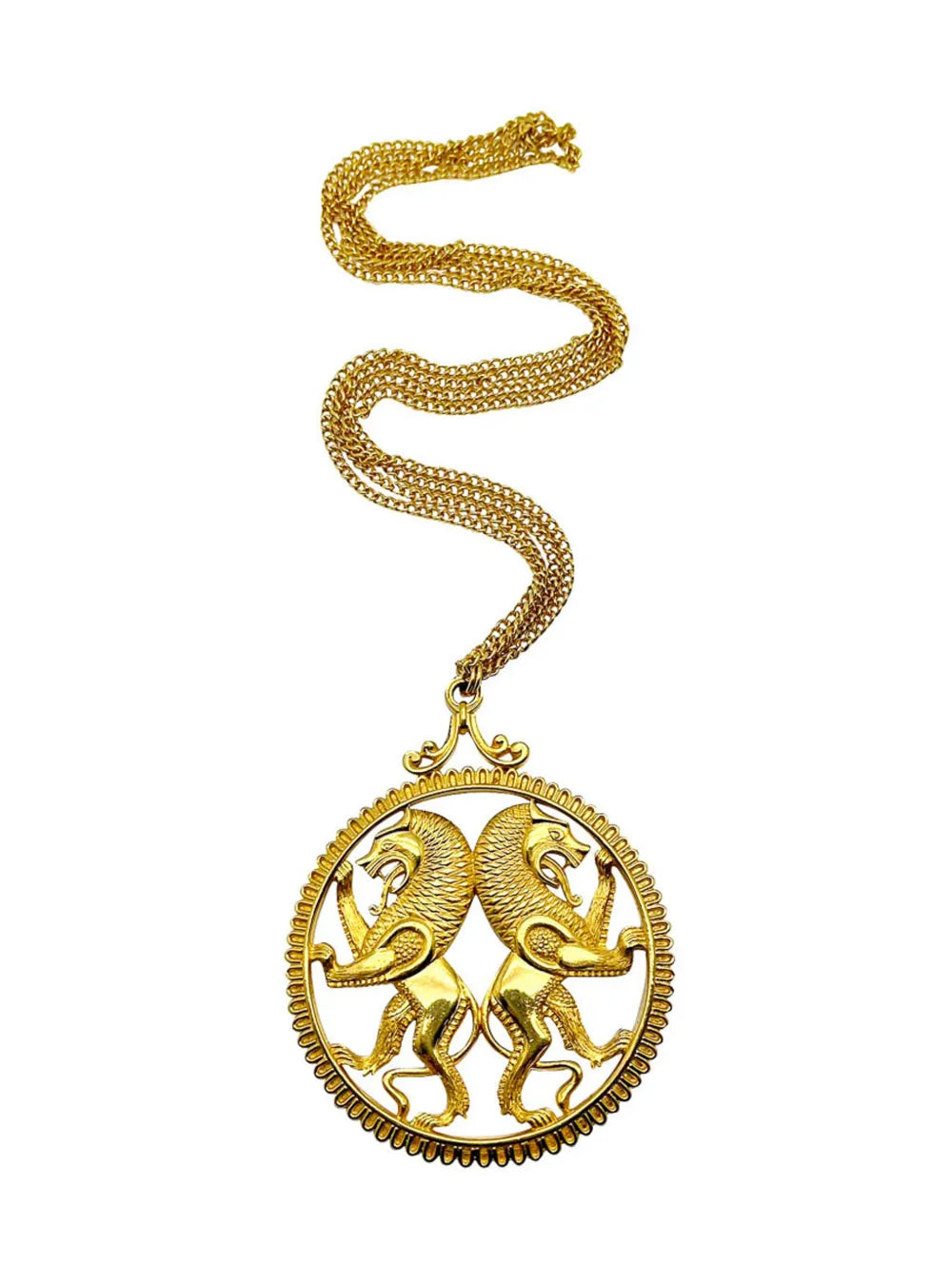 Vintage Statement Rampant Lions Medallion Necklace 1960s