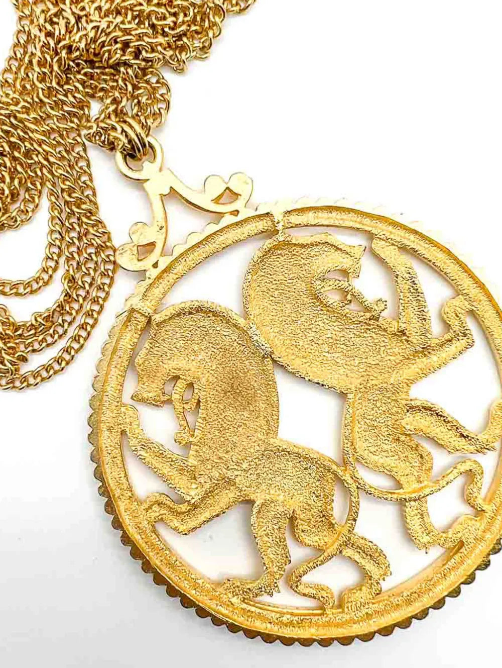 Vintage Statement Rampant Lions Medallion Necklace 1960s