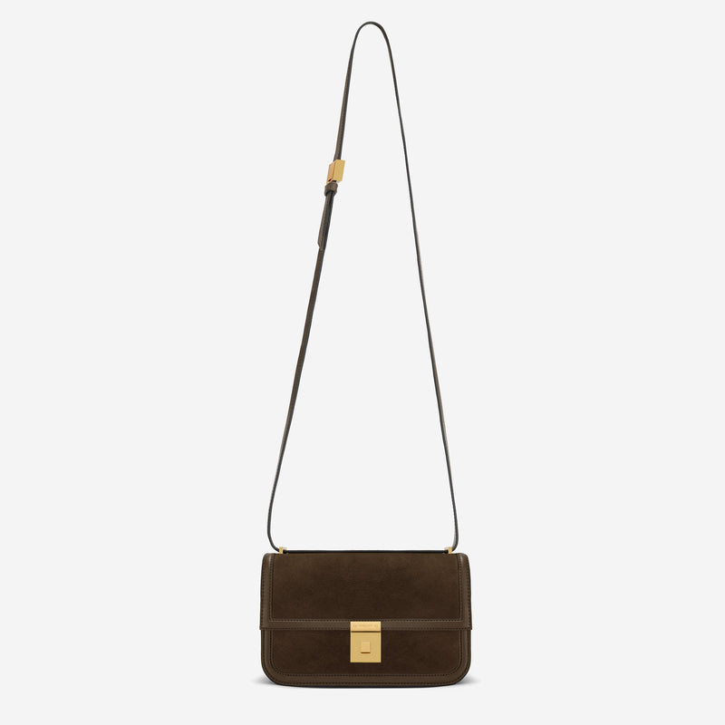 DeMellier The Paris Crossbody mocha suede & mocha smooth