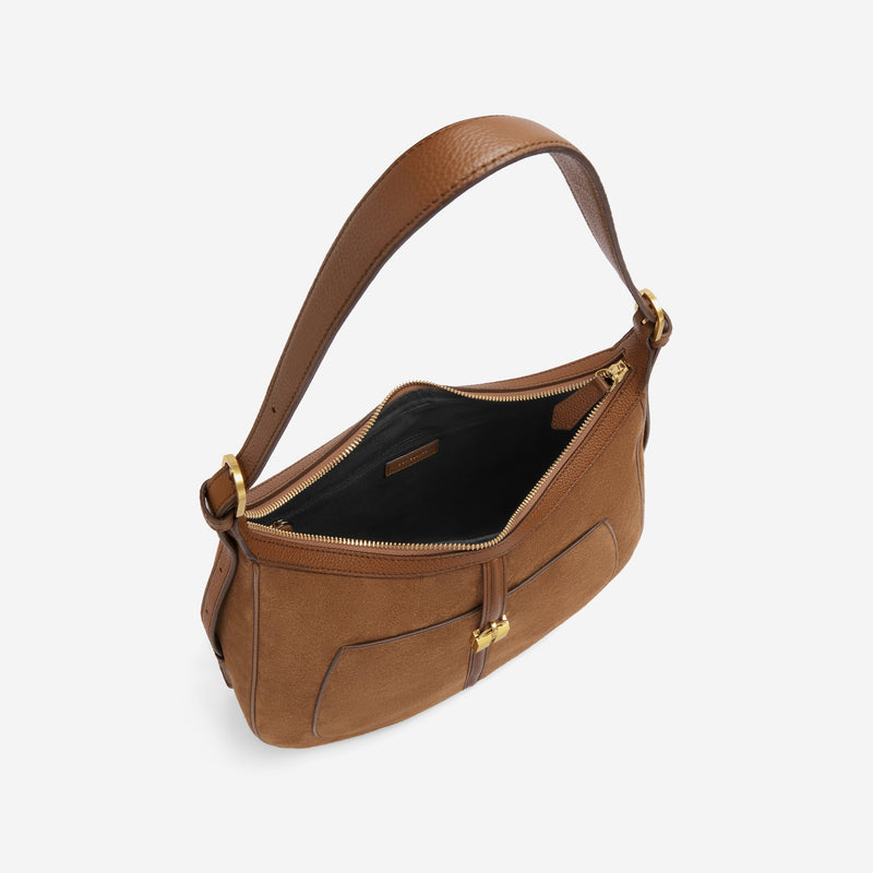 DeMellier The Siena Hobo deep tan suede & deep tan small grain