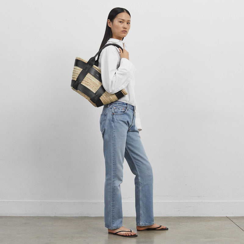 DeMellier The Santorini natural basket black smooth
