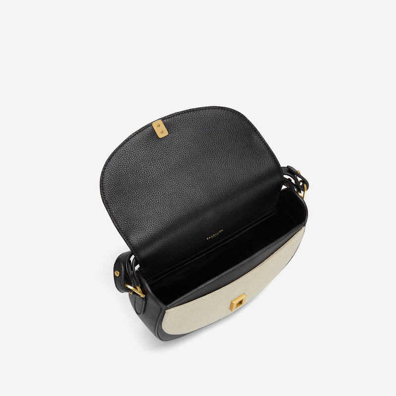 DeMellier The Siena Saddle salt & pepper canvas black small grain
