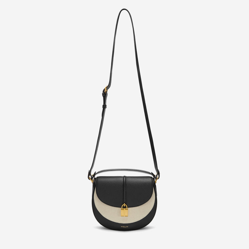 DeMellier The Siena Saddle salt & pepper canvas black small grain