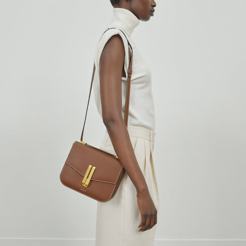 DeMellier The Vancouver tan small grain ecru stitching
