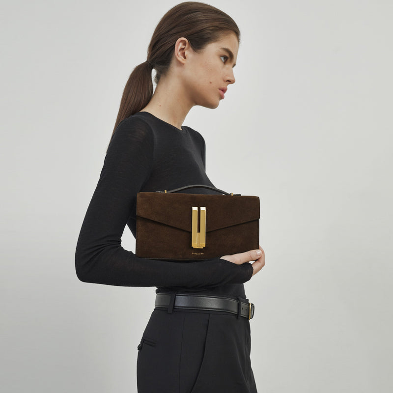 DeMellier The Vancouver Clutch mocha suede & mocha smooth