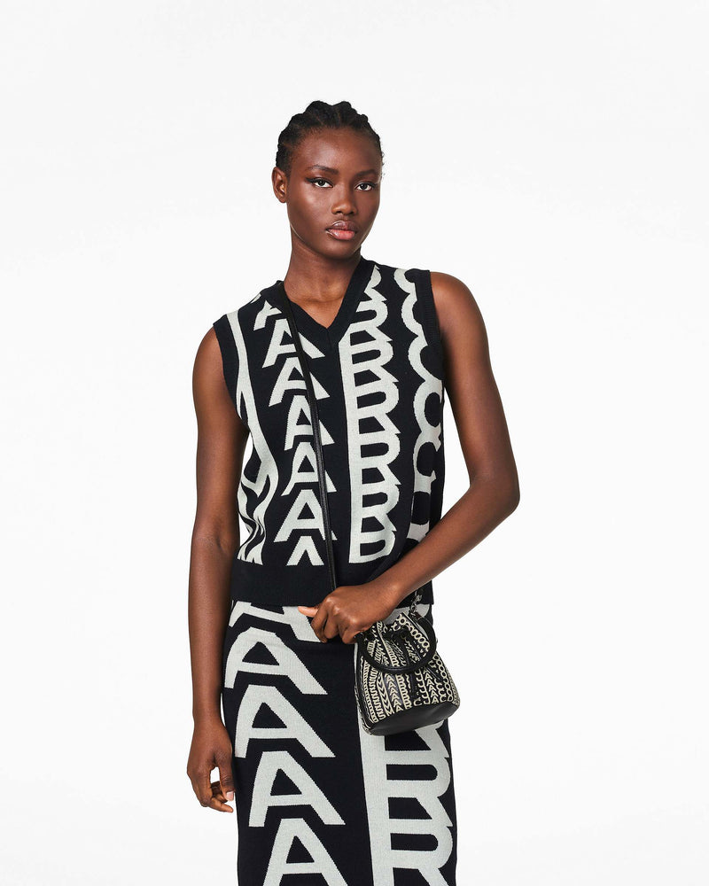 Marc Jacobs Marc Jacobs The Monogram Leather Mini Bucket Bag Black/White Black/white