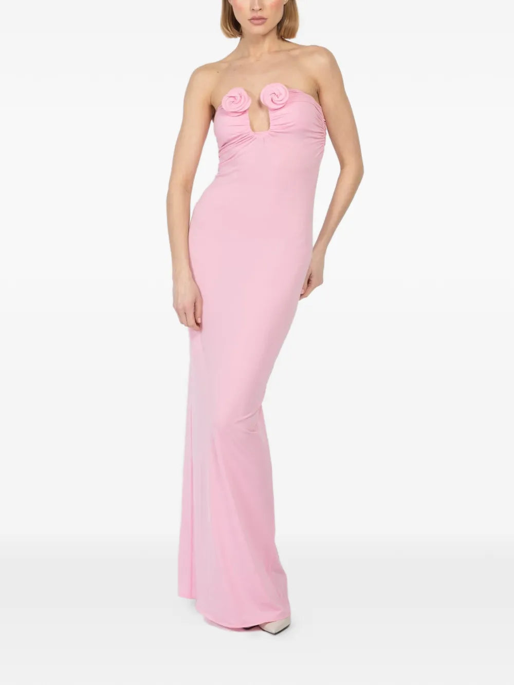 rosettes ruched maxi dress