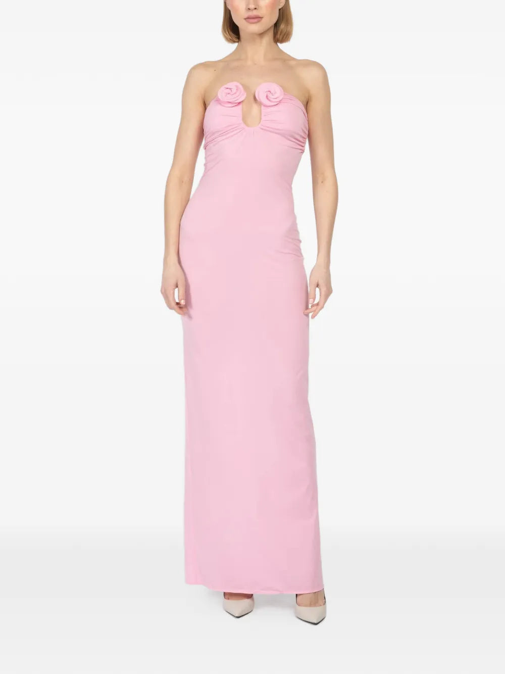 rosettes ruched maxi dress