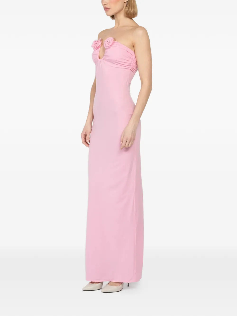 rosettes ruched maxi dress