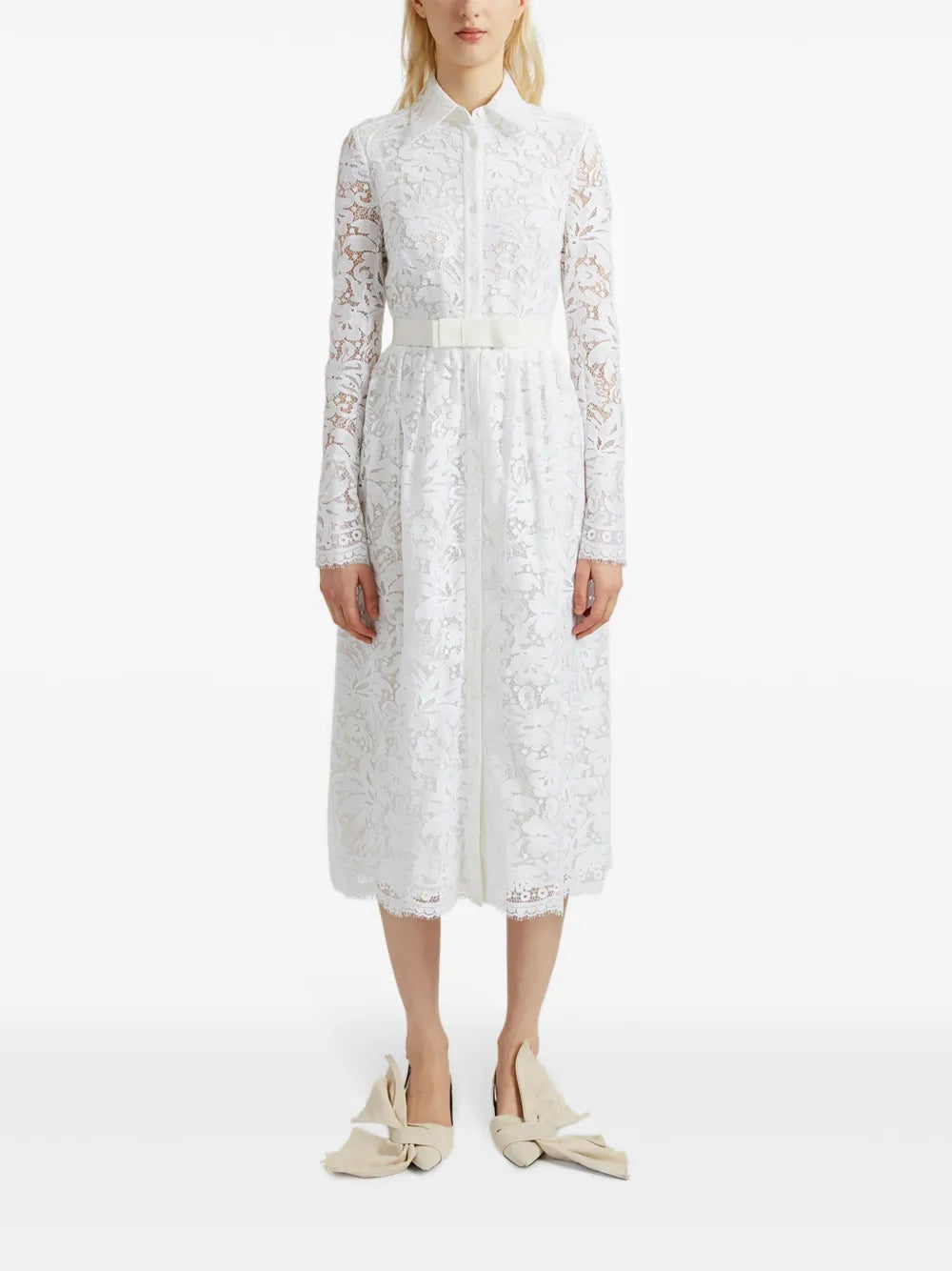 Corinne belted lace shirt dress