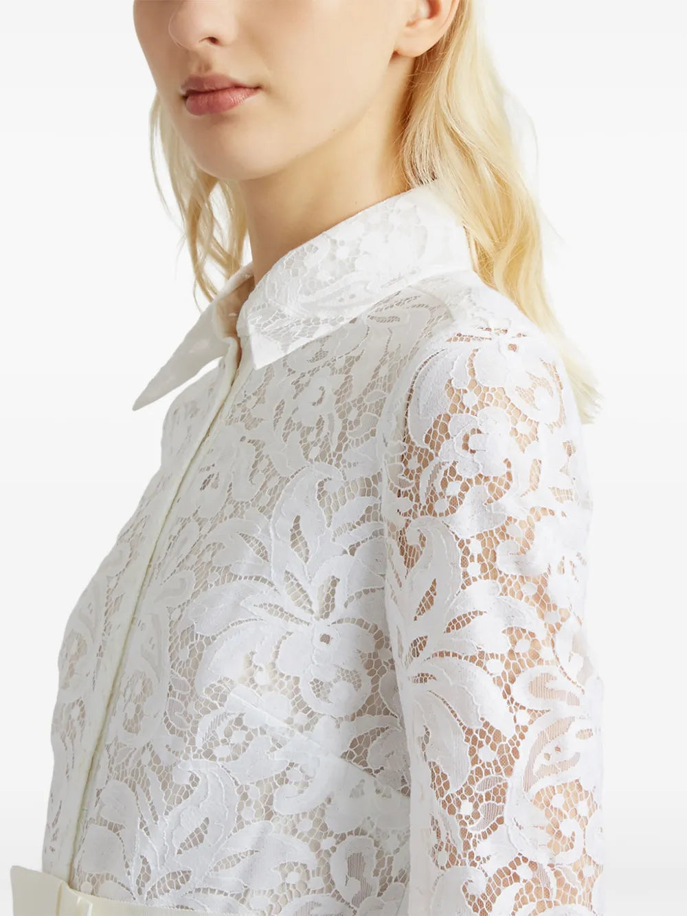 Corinne belted lace shirt dress