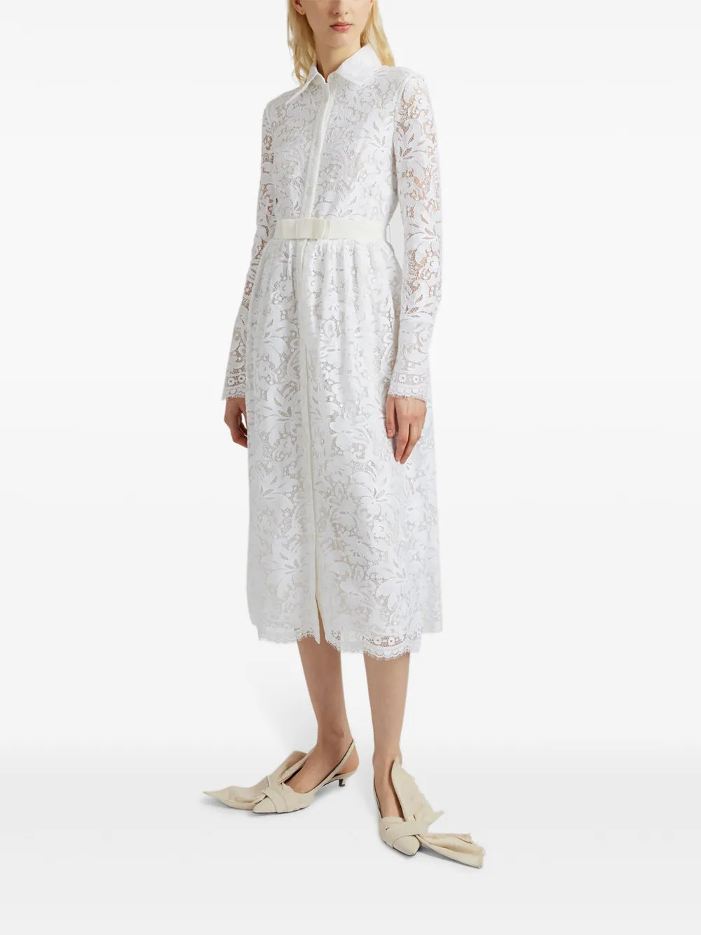 Corinne belted lace shirt dress