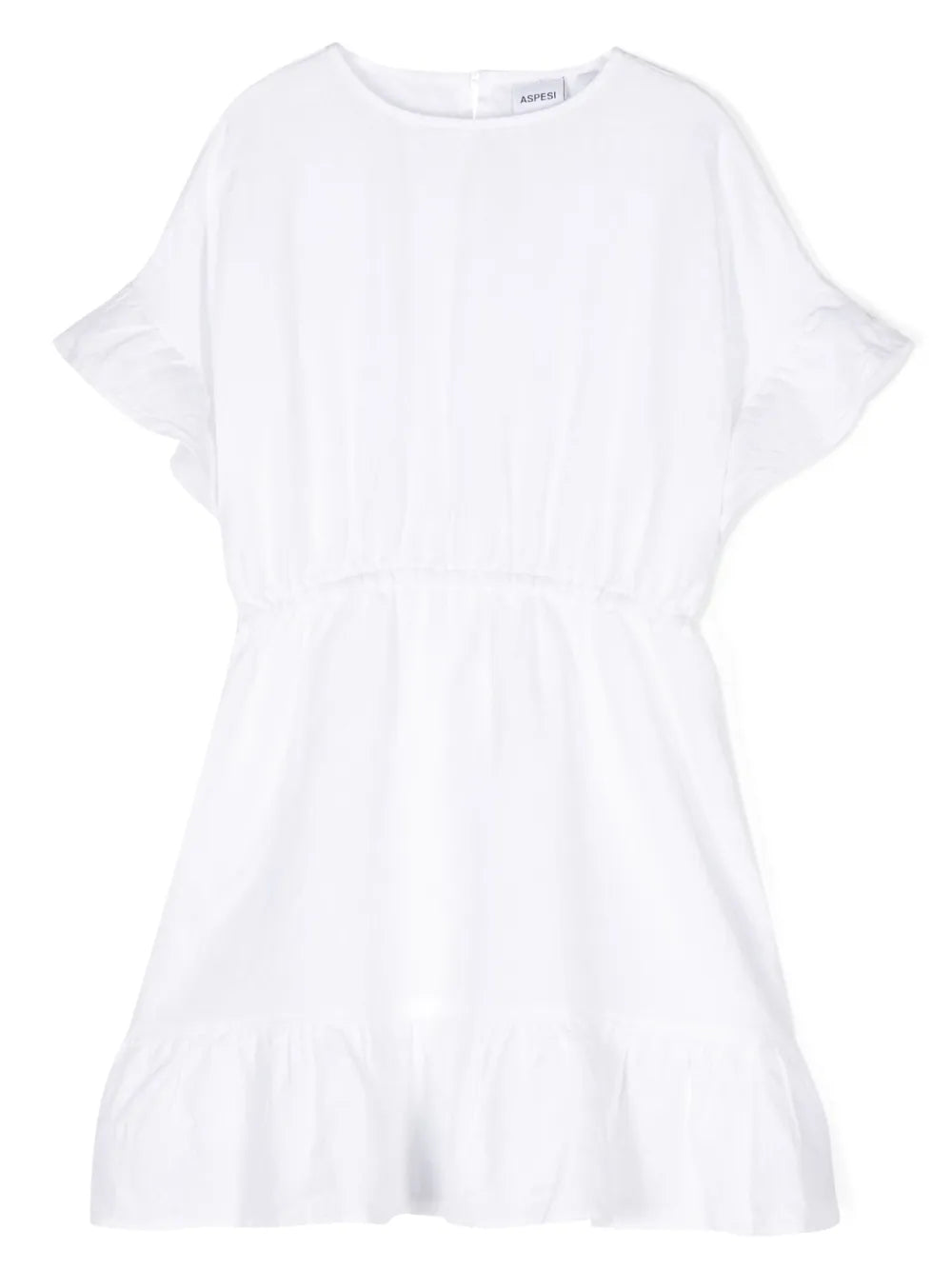chambray ruffled mini dress